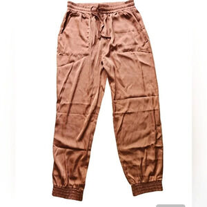 Relaxed Silk Drawstring Waist Rust Joggers Yoga Lounge Pants With  Side Pockets